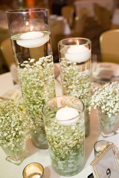 στολισμο γάμου με λευκα λουλουδια γυψοφιλη