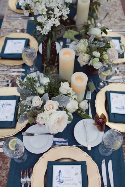 Μπλε Χρυσό Wedding Centerpiece Elcreations